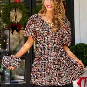 Vibrant Tweed Mini Dress